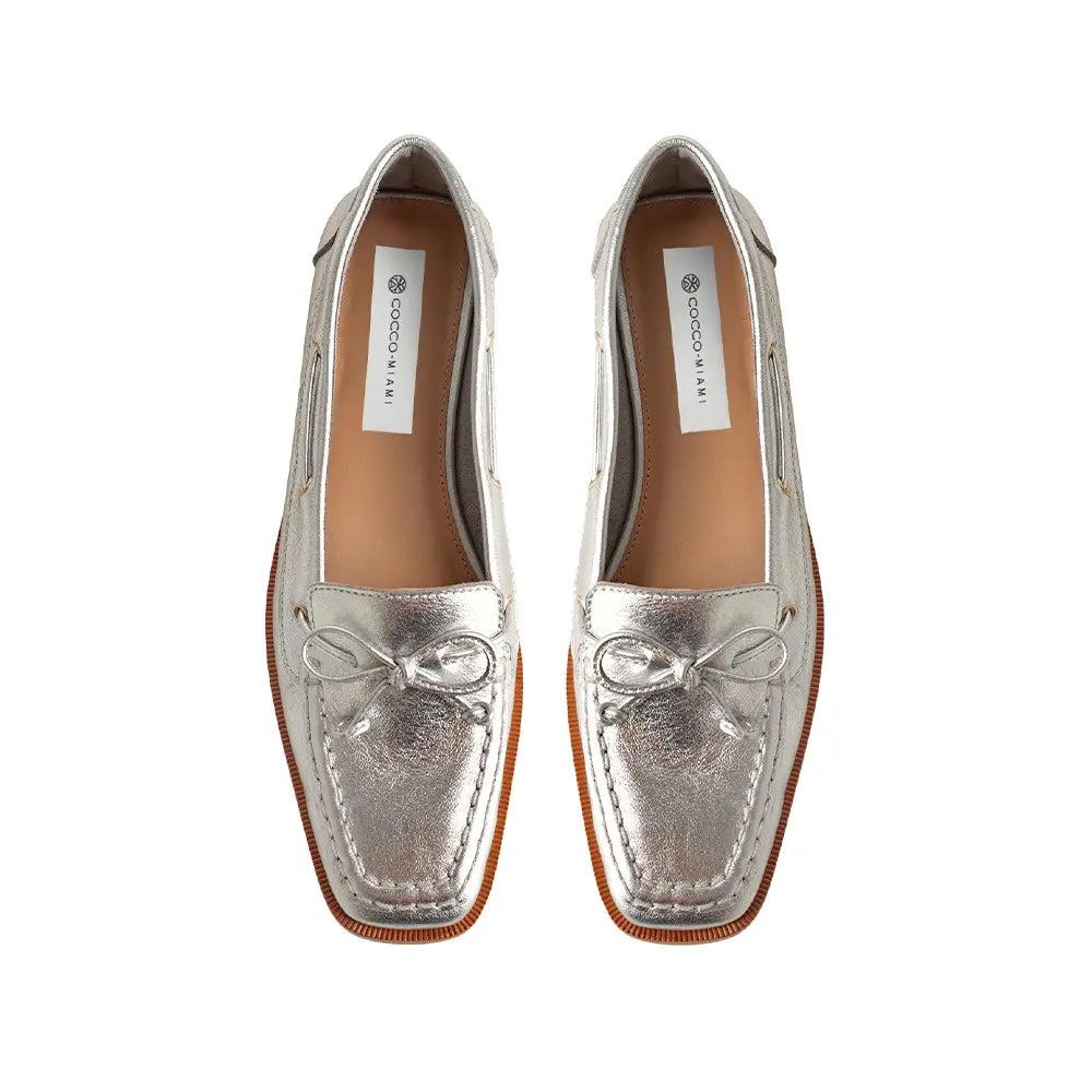 Paris Boat Loafer Silver Leather