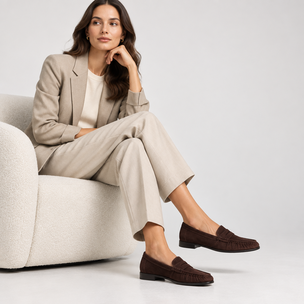 Martina Loafer Brown Suede – worn by a model