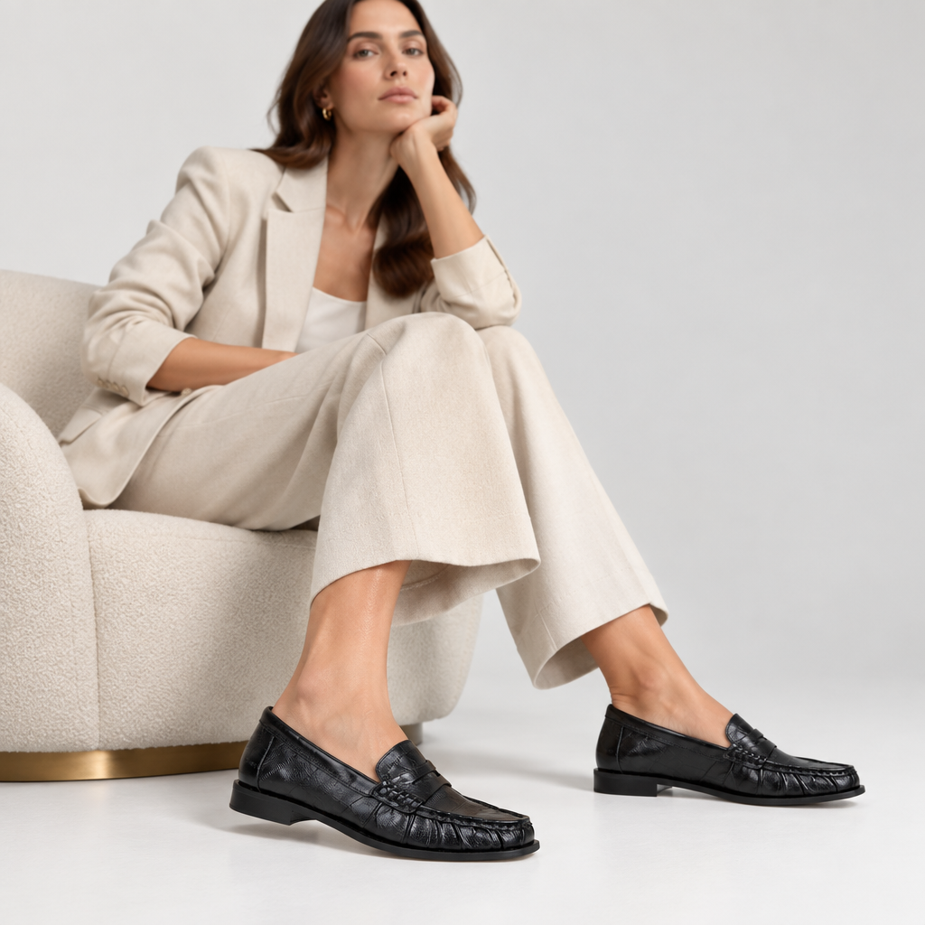 Martina Loafer Black Leather – worn by a model