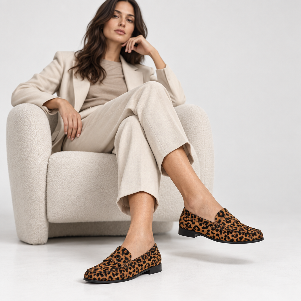 Martina Loafer Leopard Hair-On Leather – worn by a model