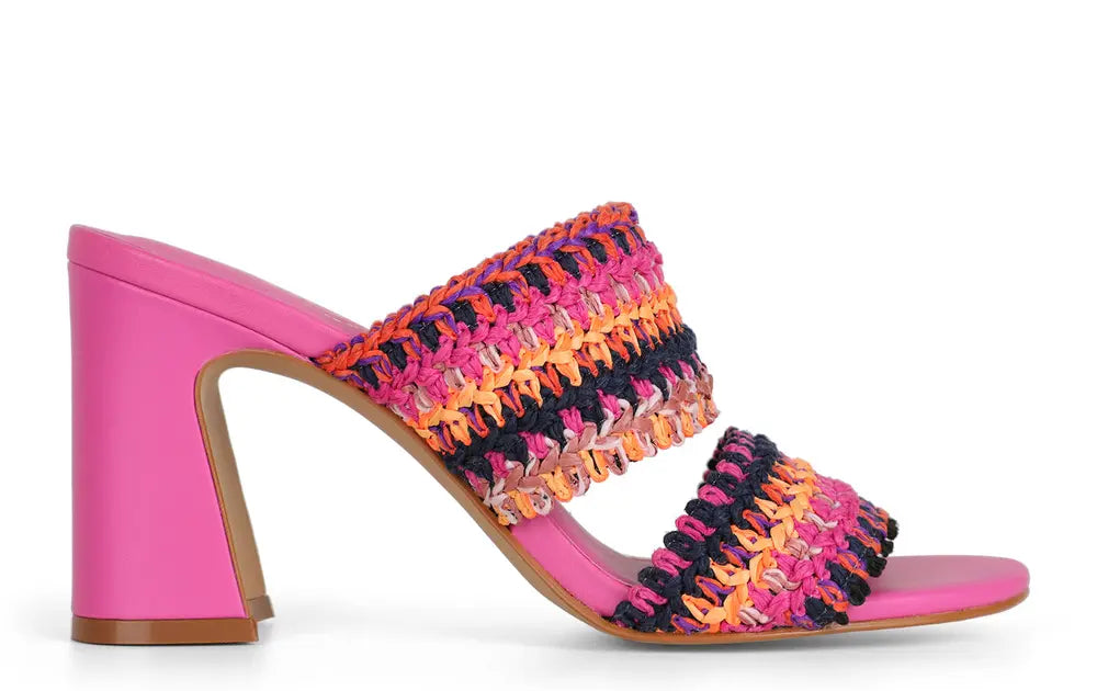 Alice Raffia Block-Heel Sandal Pink