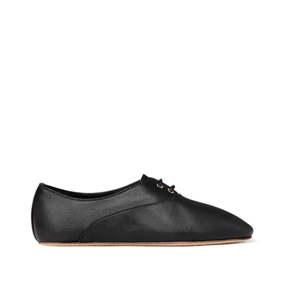 Romy Lace-Up Ballet Flat Black Leather