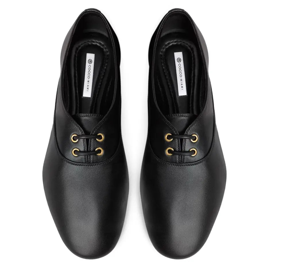 Romy Lace-Up Ballet Flat Black Leather