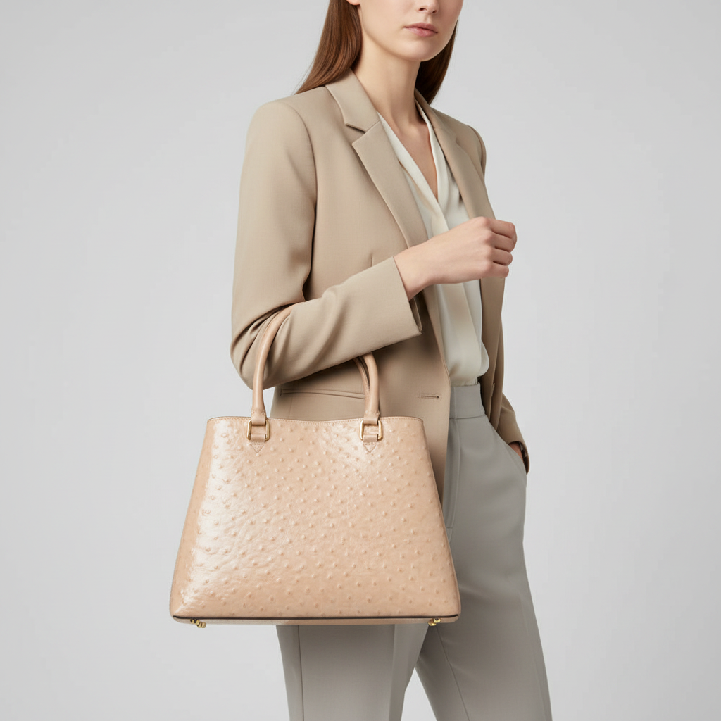 Aurora Ostrich Off White leather bag, view 2