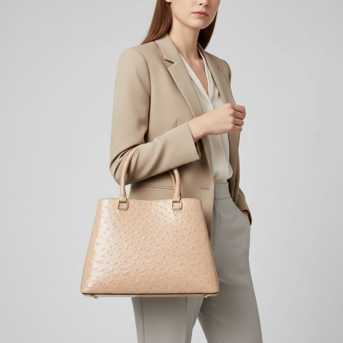Aurora Ostrich Off White leather bag, view 2