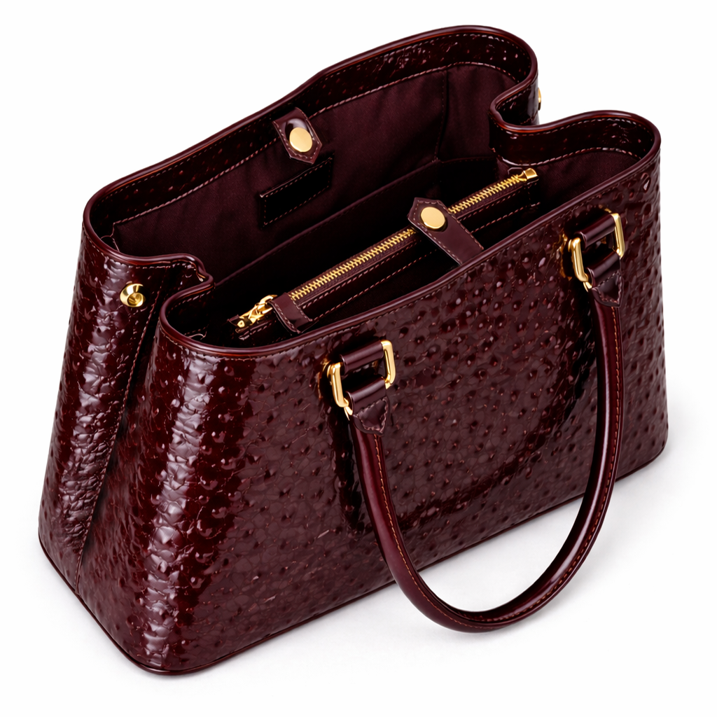 Aurora Ostrich Cherry leather bag, view 5