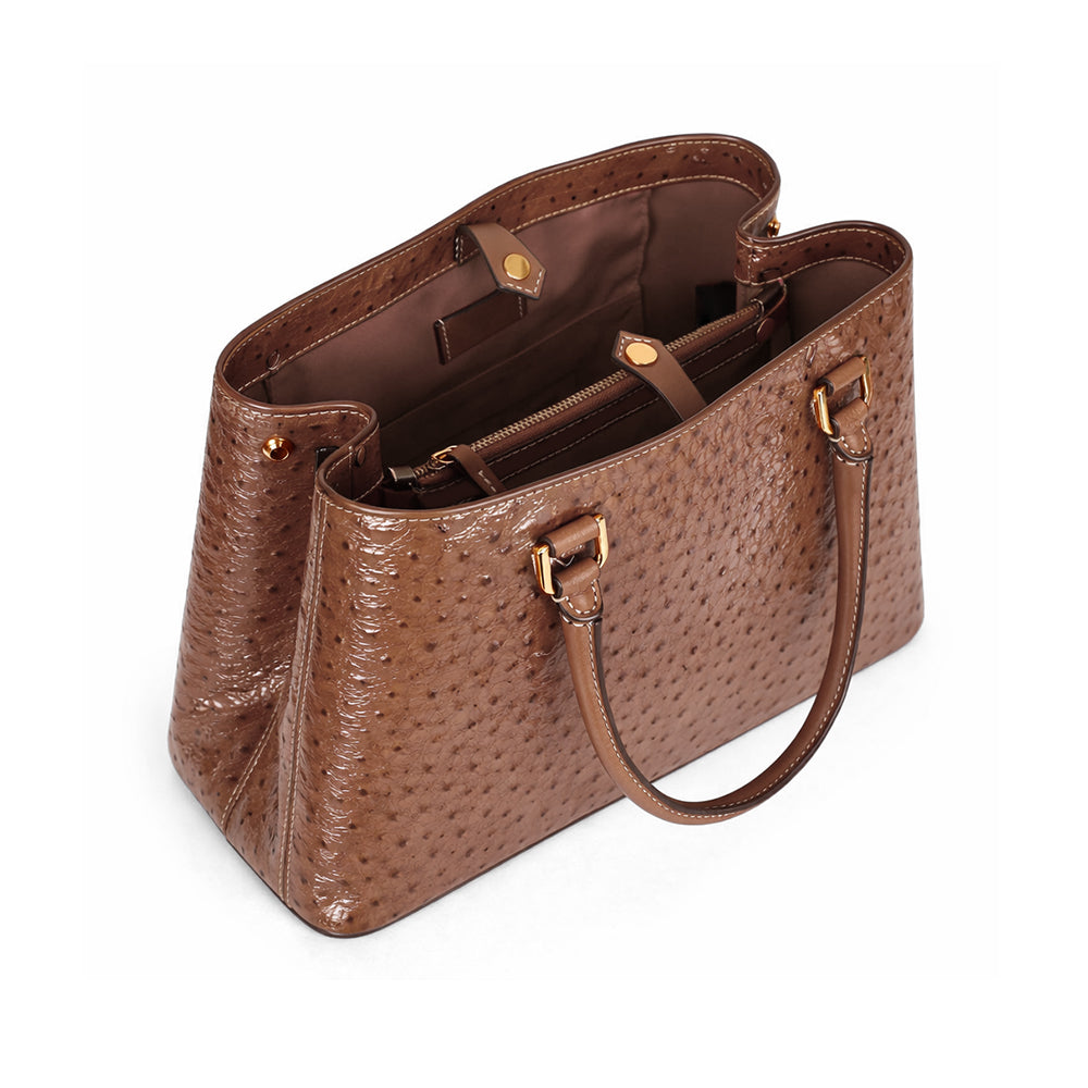 Aurora Ostrich Brown leather bag, view 5
