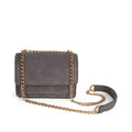 Blair gray suede bag with gold-tone chain, front view
