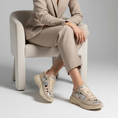 Kimberly Leather Sneaker Vintage Off White – worn by a model