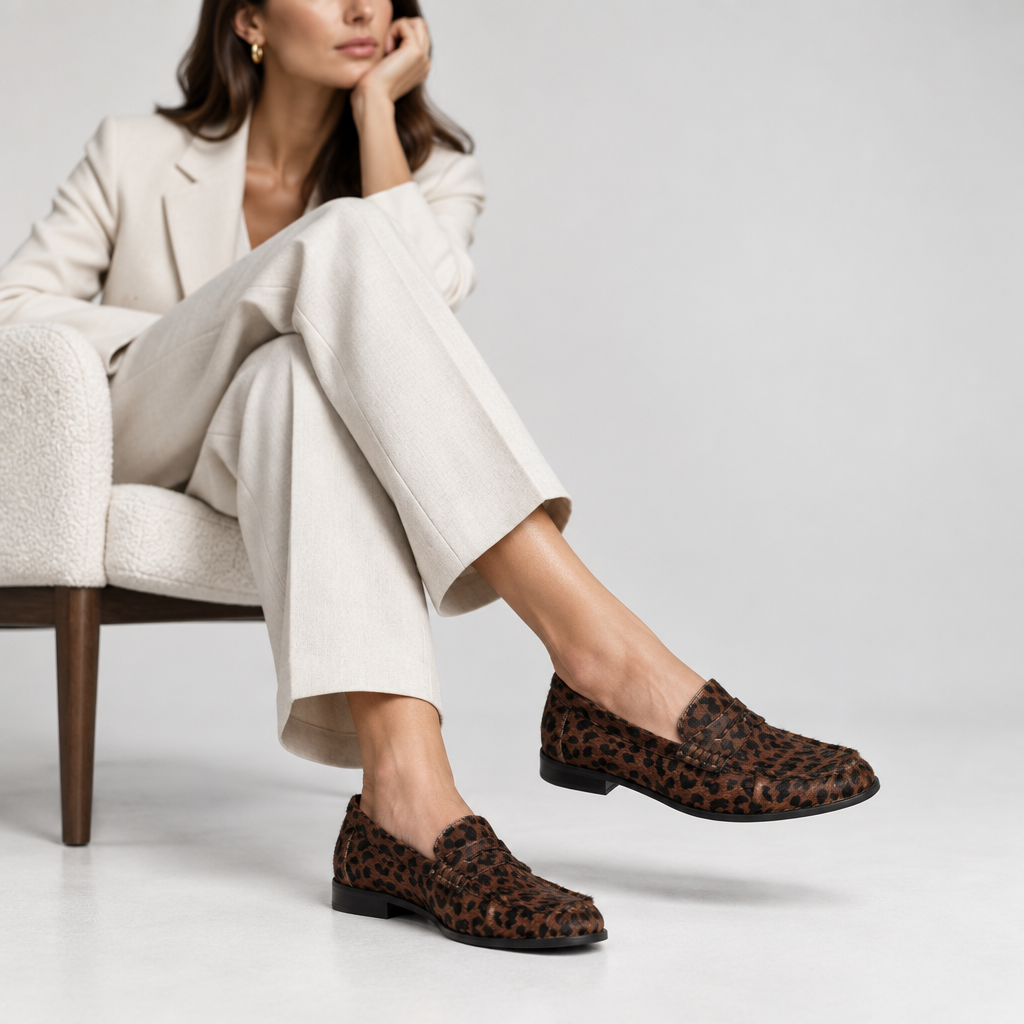 Martina Loafer Dark Leopard Hair-On Leather – worn by a model