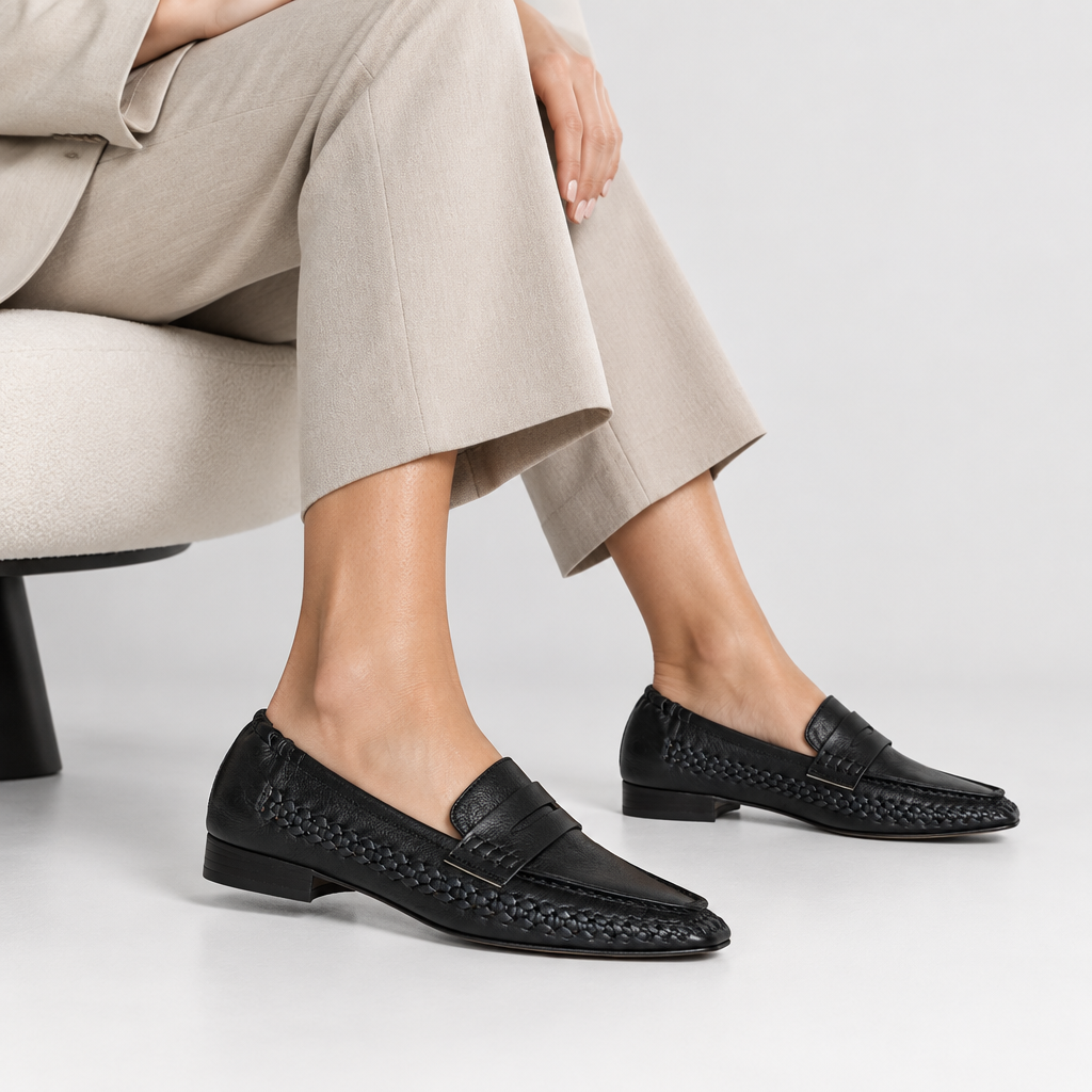 Ravello Loafer Black Leather – worn by a model