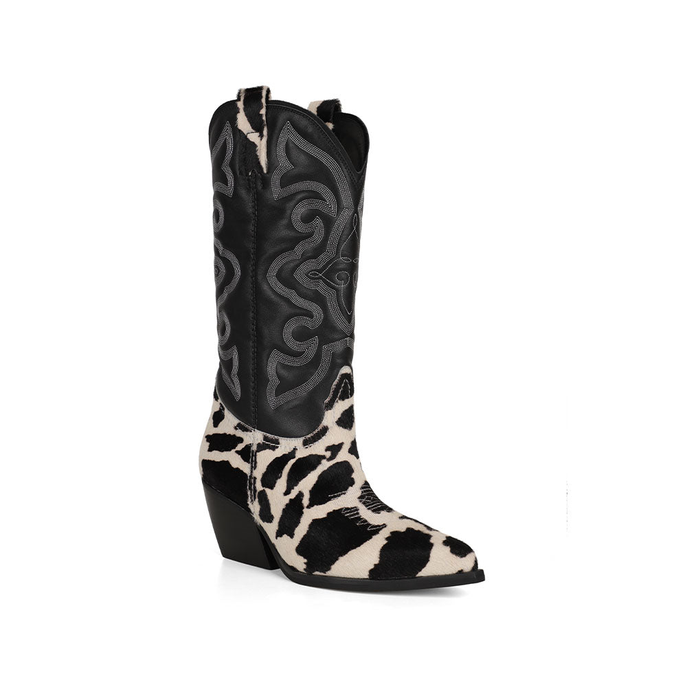 West Boot Black & White Leather, side view
