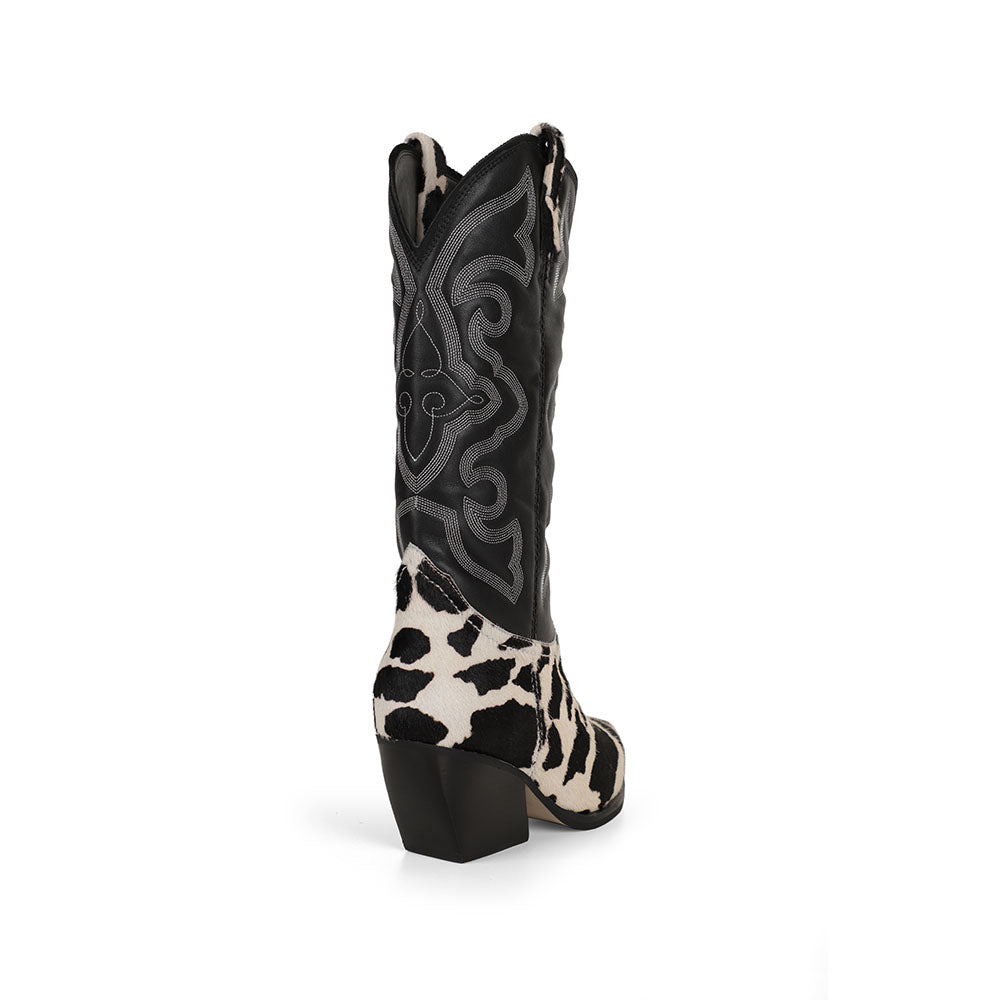 West Boot Black & White Leather, back view