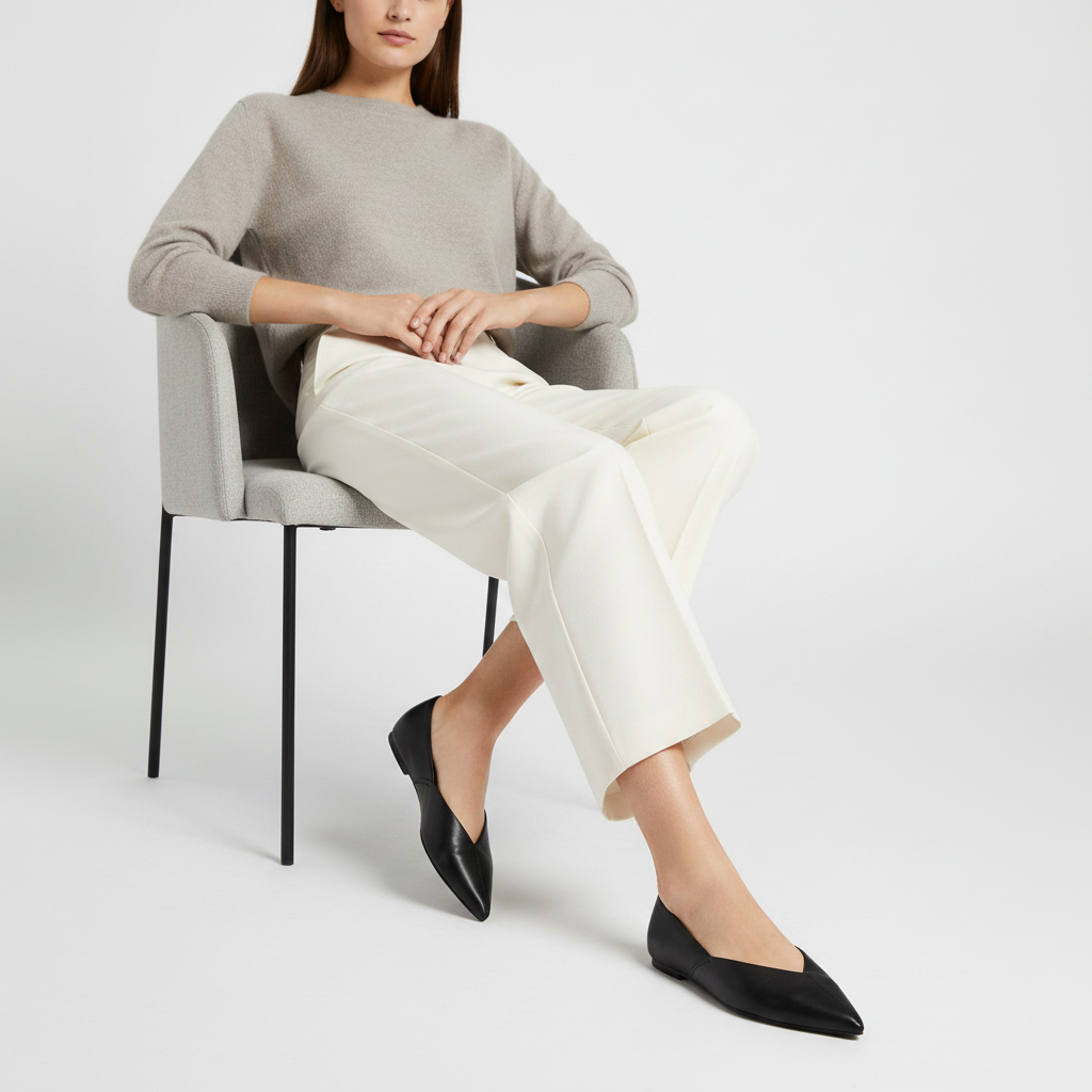 Viena Flat Black Leather worn by a model