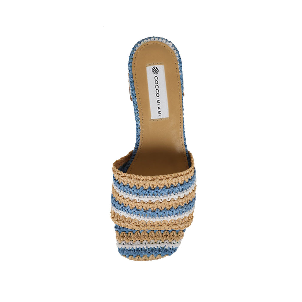 Emma Woven Raffia Mule Blue/Natural, top view