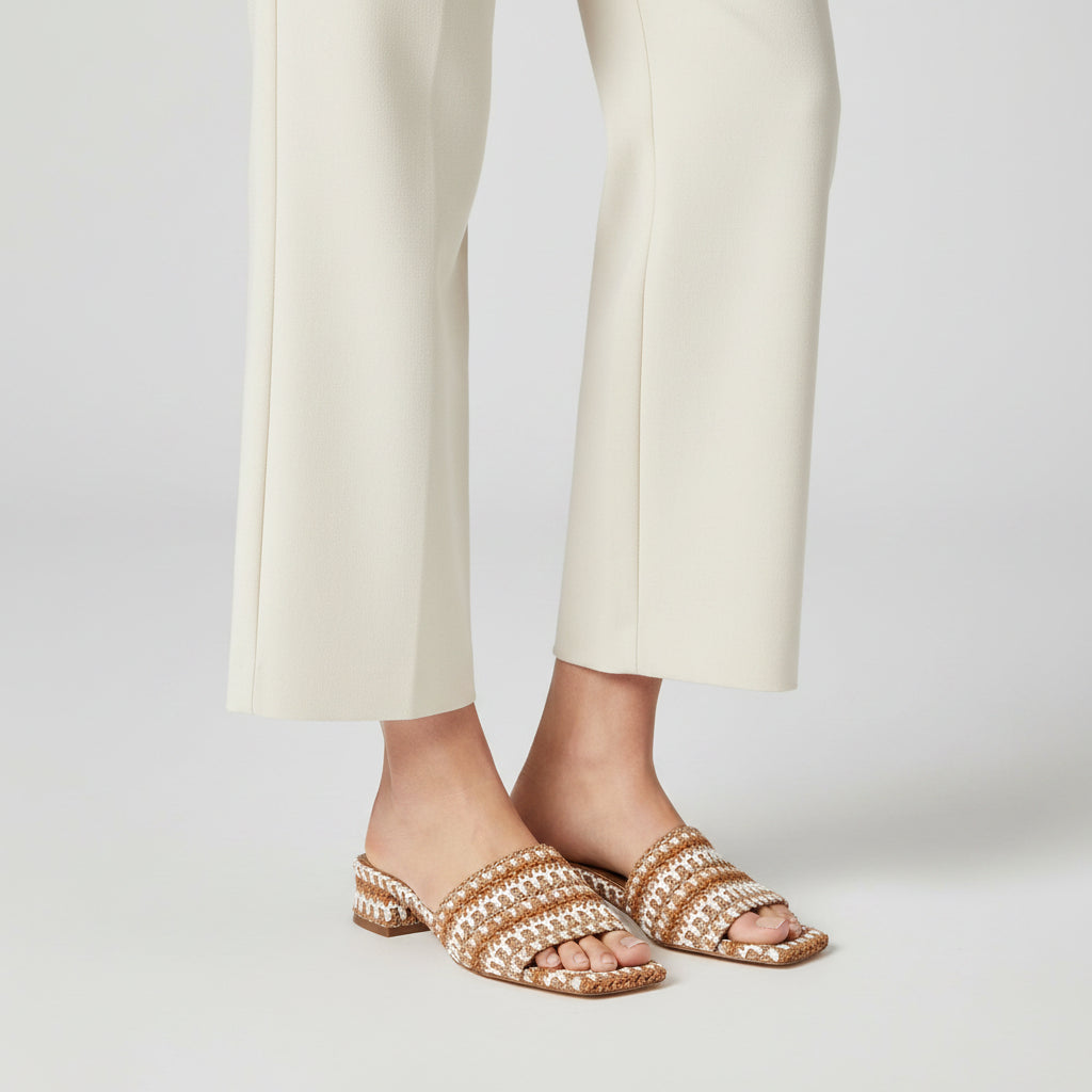 Emma Woven Raffia Mule Almond/White, view 2