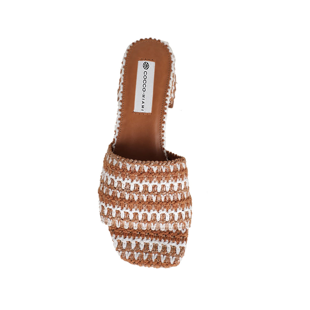Emma Woven Raffia Mule Almond/White, top view